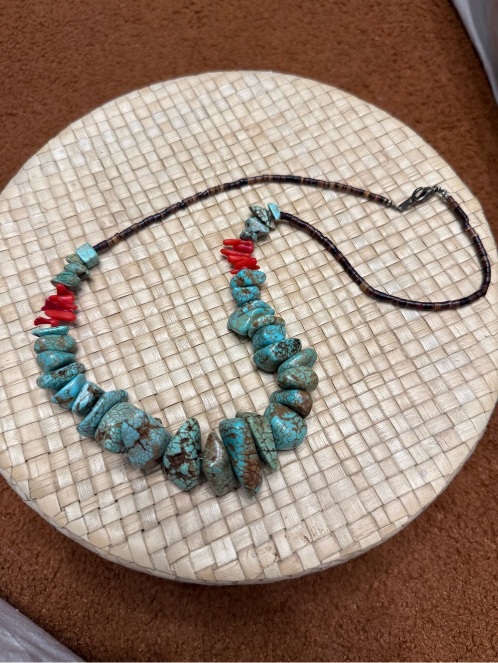 Turquoise and Red Stone Beaded Necklace - Boho Women's Jewelry